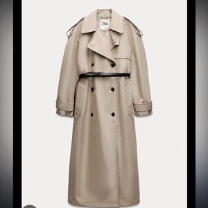 Zara Classic Tan oversized Trench Coat with Black Accents